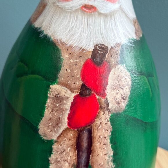 Vintage Hand Painted Painted Santa Claus Gourd Decoration Green Multi 13 1/2" - Picture 4 of 10